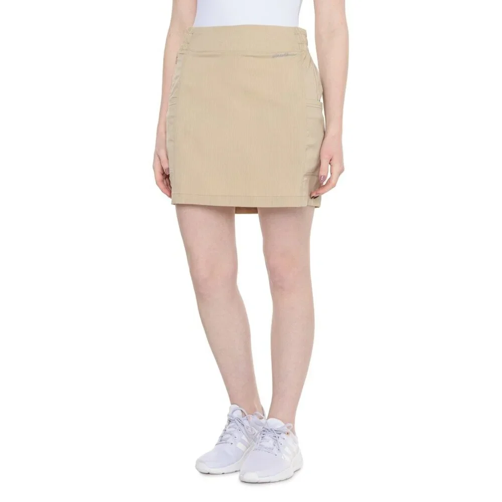 Eddie Bauer Size Large Twin River Stripe Cargo Skirt Beige Pull On Stretch NWT